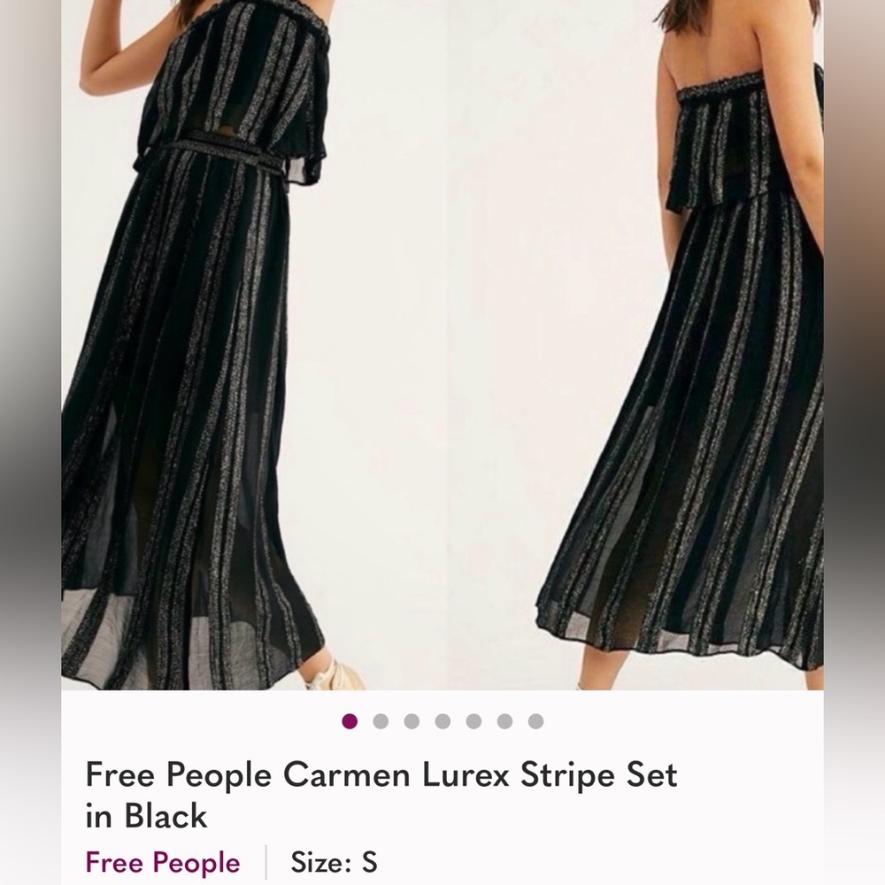 Free People Black Strapless Stripe Set